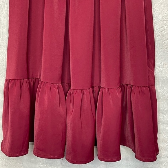 SHEIN Mini Dress Square Smocked Top Babydoll Ruffled Long Sleeve Burgundy Small - Picture 4 of 9
